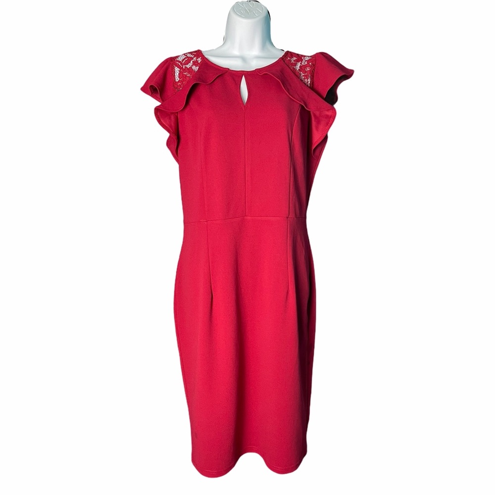 Knitee Ruffled Stretch Red Midi Dress, size L